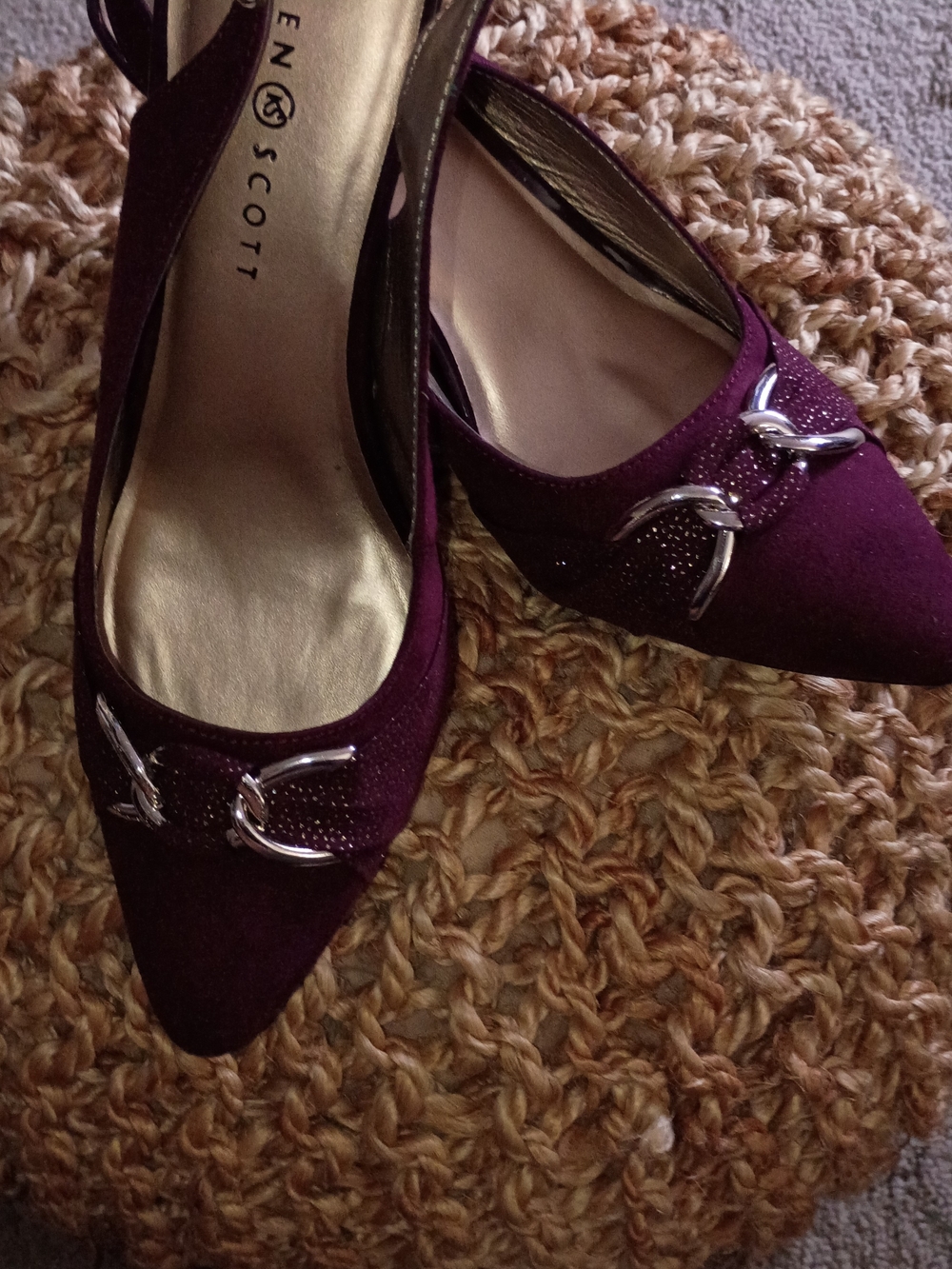 Karen Scott Plum Pointed Toe Slingback with Silver Buckle